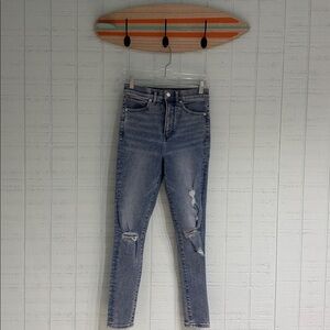 Express Light Wash Super High Rise Skinny Jeans